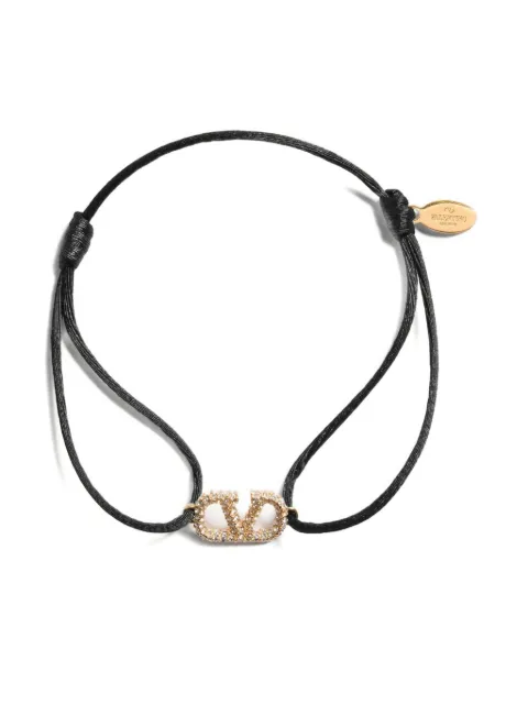 Valentino Garavani Vlogo Signature bracelet in cotton and swarovski crystals Gold WJ0F81YAB