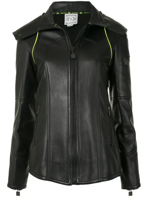 CHANEL Pre-Owned 2004 hooded leather jacket Black 04AP24094V1528794305