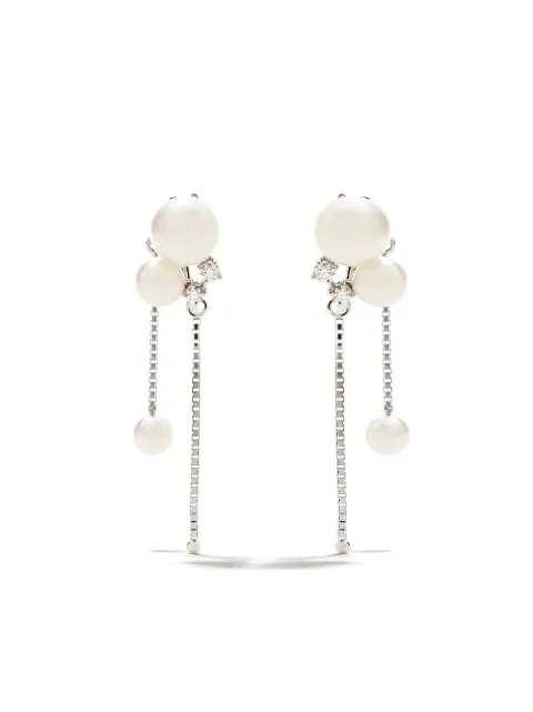 TASAKI 18kt white gold Akoya pearl and diamond chain earrings Silver E3135W