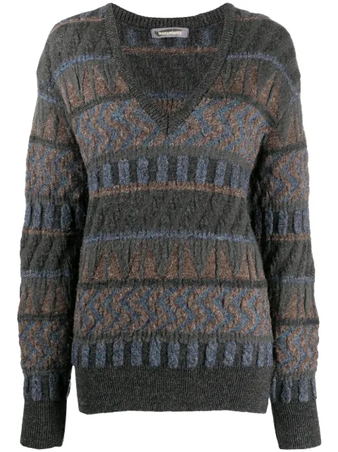 Issey Miyake Pre-Owned 1980s jacquard V-neck jumper Grey MIY293