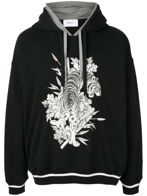 Ports V embroidered tiger hoodie Black VL9KKH02HCC027