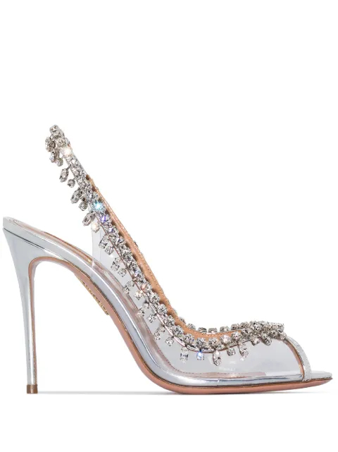 Aquazzura Temptation 105mm crystal-embellished slingback sandals Silver TEMHIGSCSPPCCC
