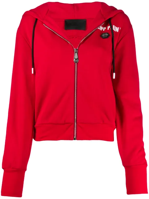 Philipp Plein zip-up logo print hoodie Red F20CWJB1318PJY002N