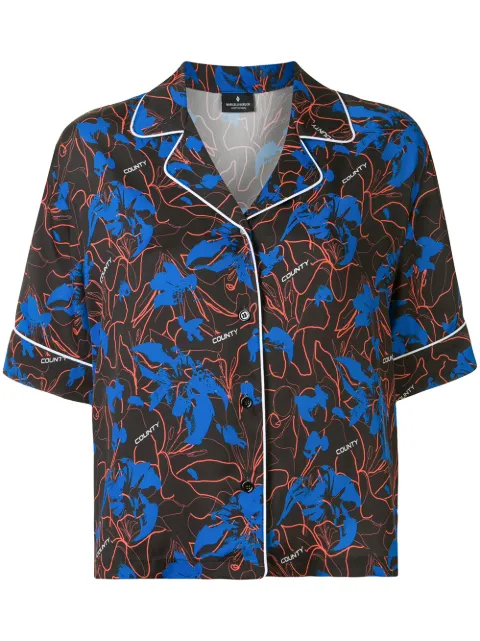 COUNTY OF MILAN floral half-sleeve shirt Black CWGA016S20FAB0011045