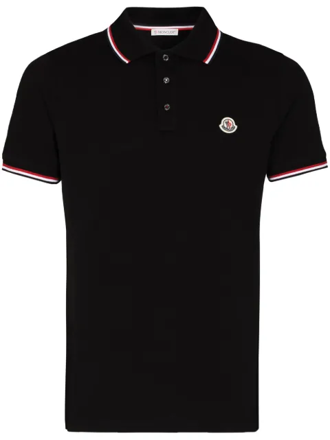 Moncler logo-patch striped-trim polo shirt Black L20918A7030084556