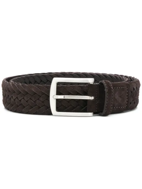 Scarosso square buckle interwoven belt Brown BRAIDEDBELTBRWSUED