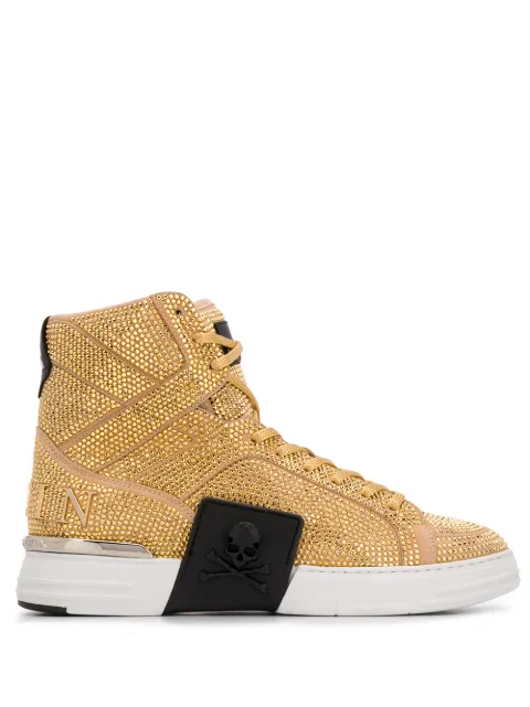 Philipp Plein rhinestone-embellished high-top sneakers Gold A20SMSC3006PLE009N