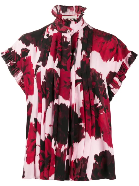 Alexandre Vauthier floral print ruffle neck shirt Red 201SH1204