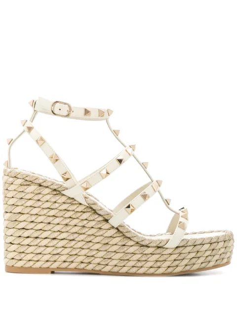 Valentino Garavani Rockstud calfskin wedge sandal with straps 95 mm Neutrals WS0F95EMP