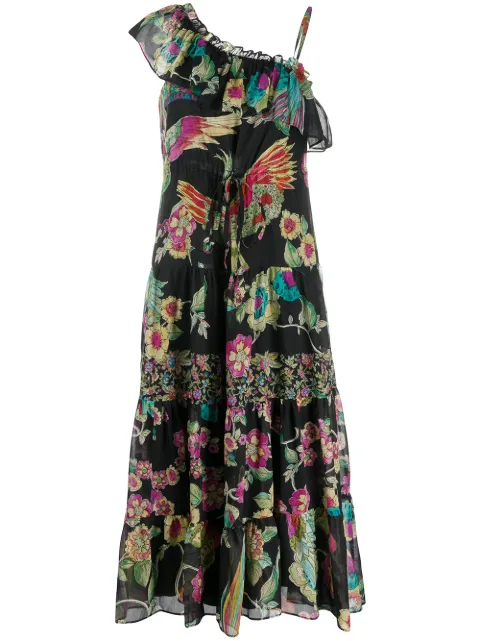 RED Valentino one shoulder bird print dress Black RVAM75503