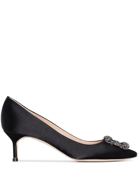 Manolo Blahnik Hangisi crystal-buckle heeled pumps Black 9XX0661