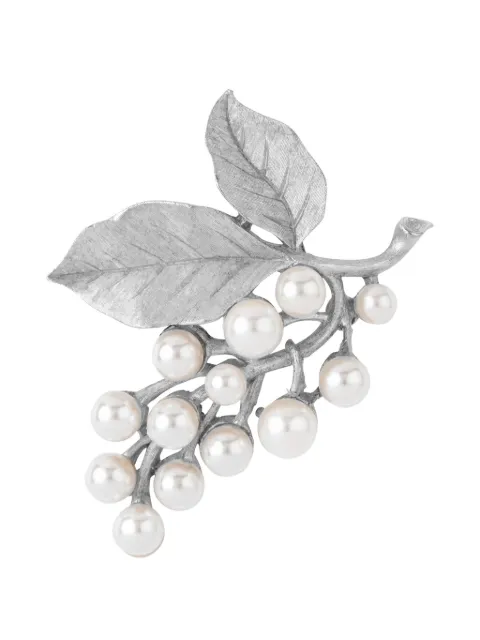 Susan Caplan Vintage 1960s pearl-embellished leaf brooch Silver PN008485