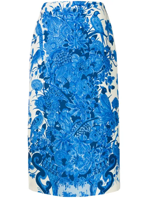 Valentino Garavani floral-print mid-length skirt Blue BRA6B65LY
