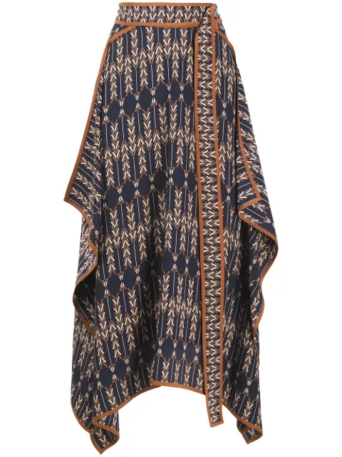 Stella McCartney Norah patterned asymmetric wrap skirt Blue 602487SPA36