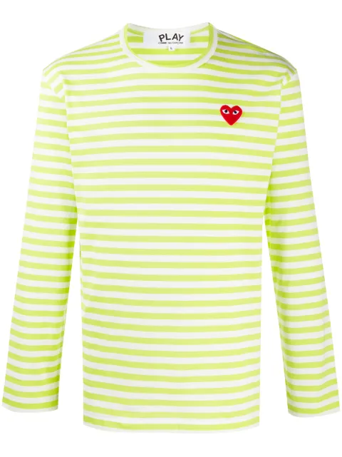 Comme Des Garçons Play striped heart-logo T-shirt Green P1T278