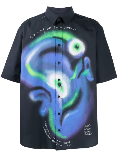 COUNTY OF MILAN Mad Face graphic print shirt Blue CMGA060E20FAB0011045