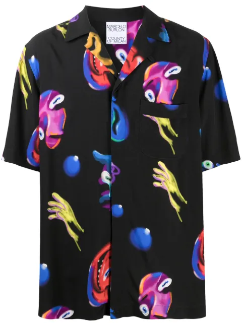 COUNTY OF MILAN Crazy Faces print shirt Black CMGA059E20FAB0011084