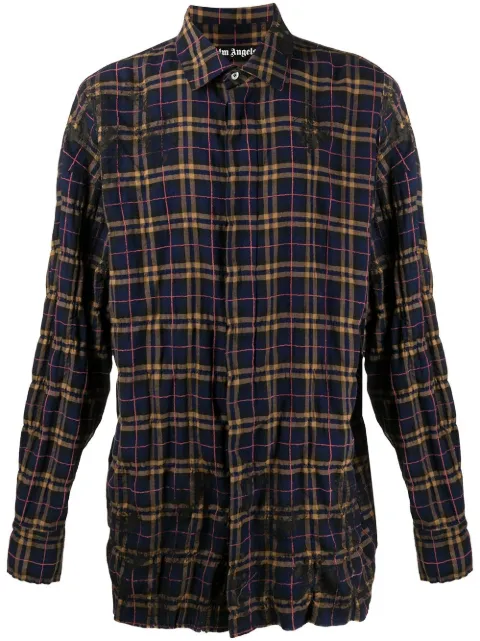 Palm Angels logo-print check-pattern shirt Blue PMGA079F20FAB0014601