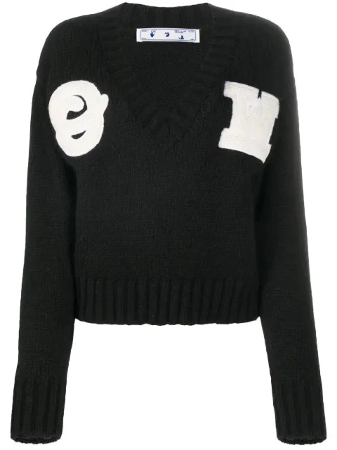 Off-White appliqued alpaca and wool-blend jumper Black OWHD014E20KNI0011001