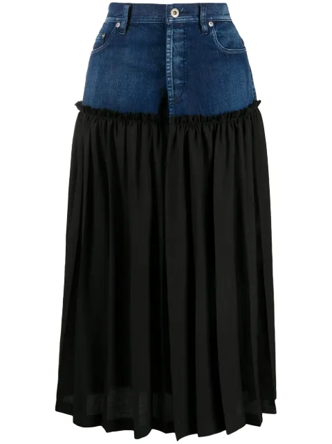 Y's pleated panel denim skirt Blue YNS158061