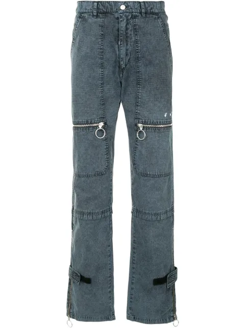 Off-White zip-detail straight-leg trousers Blue OMCF017E20FAB0014501
