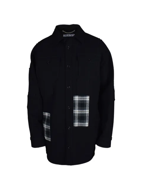 Off-White tartan-insert buttoned coat Black OMEA227E20FAB0011001