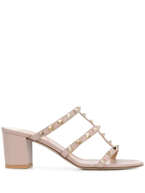 Valentino Garavani Rockstud calfskin leather slide sandal 60 mm Pink WS0C47VOD