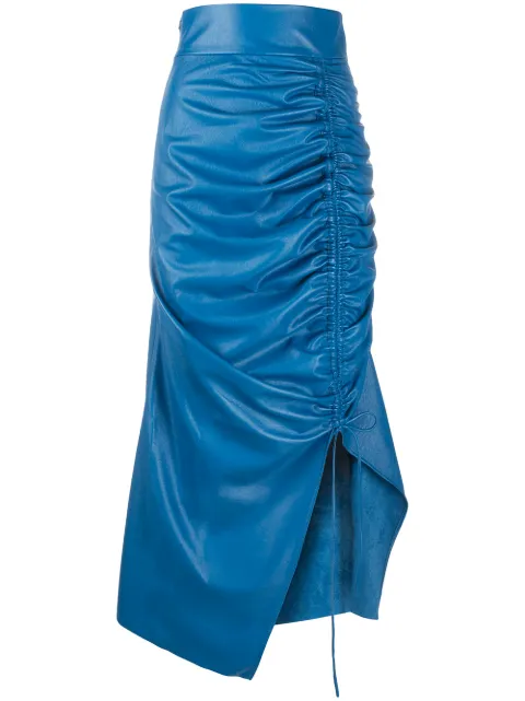 Materiel ruched asymmetric skirt Blue SS20LAN884SKBL
