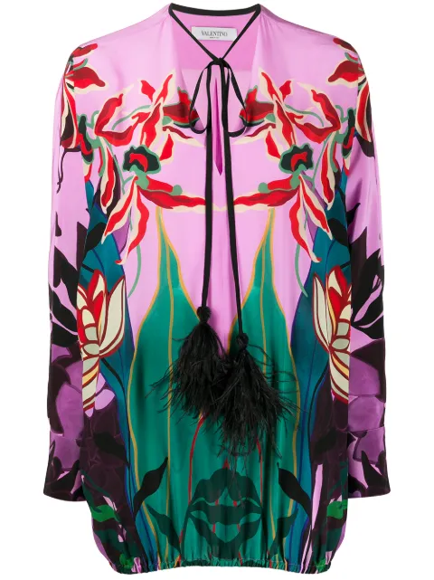 Valentino Garavani feather-embellished Mirrored Orchid Ramage blouse Pink BAE03E5DK