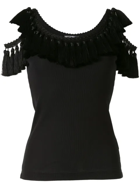 Dolce & Gabbana cold shoulder tassel trim vest Black F8M03ZG7VVR