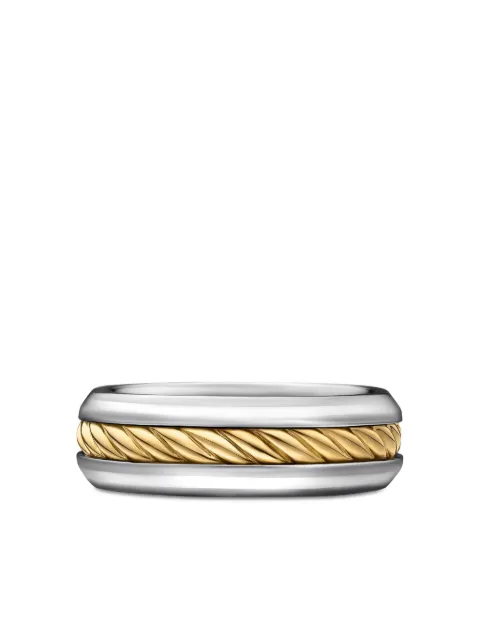 David Yurman 18kt yellow gold and sterling silver Cable Inset band ring (8mm) Silver R15744MS8