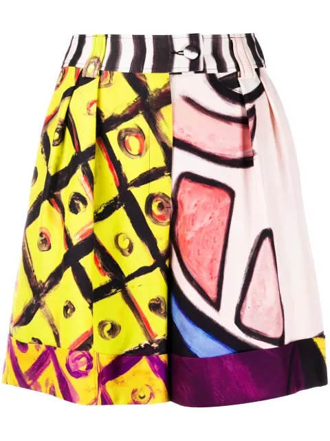 Moschino abstract-print pleated shorts Yellow A03330456