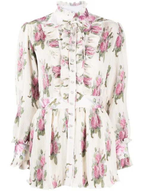 Rabanne ruffled floral blouse Neutrals 20PCTO129PO0208