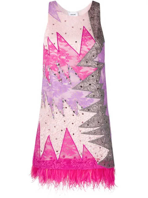 PUCCI x Koché feather-embellished lace dress Pink 0URG990U890