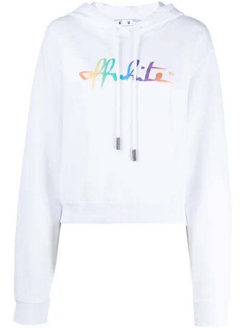 Off-White Rainbow logo print cropped hoodie White OWBB016F20JER0010184