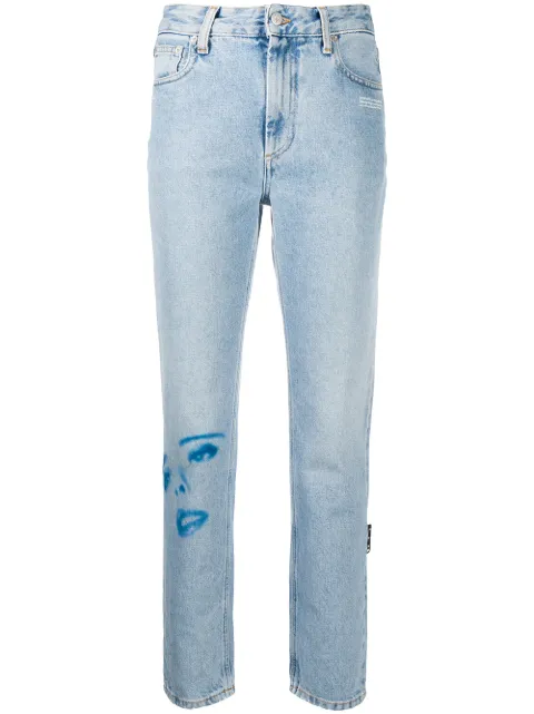 Off-White printed faces straight-leg jeans Blue OWYA019F20DEN0014045