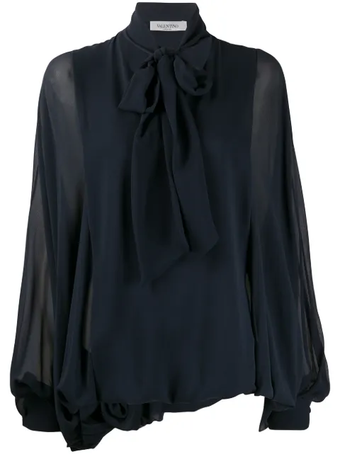 Valentino Garavani pussybow pouf sleeve blouse Blue BAE4N00WB
