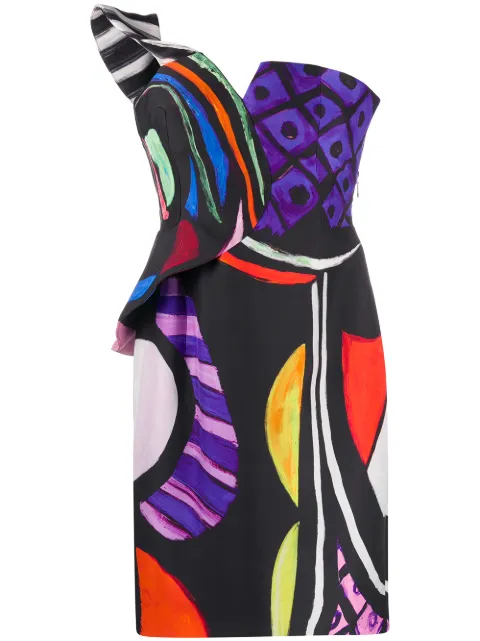 Moschino abstract-print ruffled dress Black J04100456