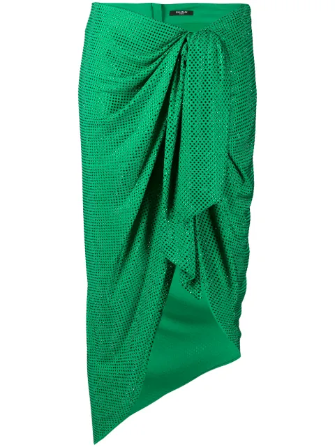 Balmain polka-dot ruched midi skirt Green TF04622V114