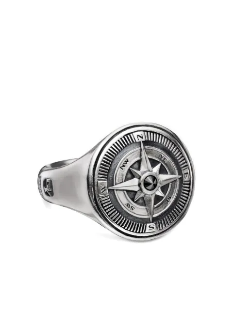David Yurman sterling silver Maritime Compass black diamond signet ring Silver R25391MSSABD