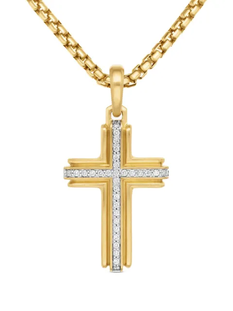 David Yurman 18kt yellow gold Deco Cross diamond pendant (34mm) Gold D25359M88ADI