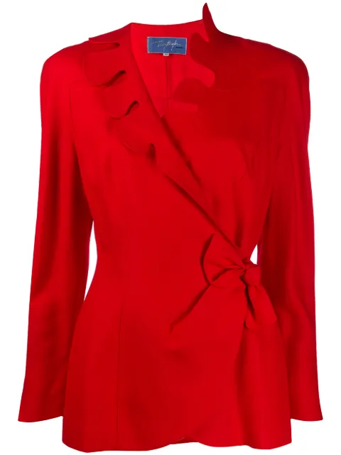 Thierry Mugler Pre-Owned scalloped neck wrap jacket Red MUG047B