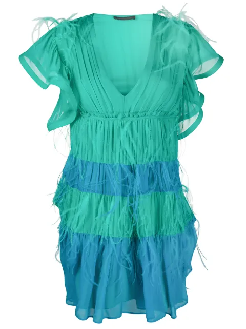 Alberta Ferretti feather embellished short dress Green A04161614
