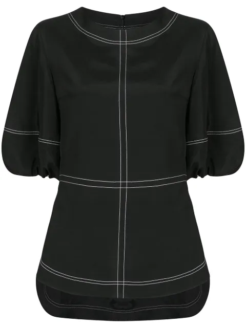 Goen.J topstitching puff-sleeves blouse Black GJ20SST06