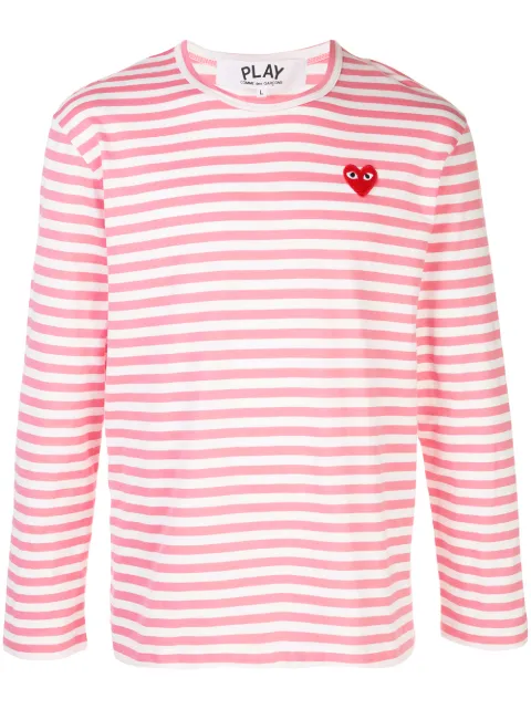 Comme Des Garçons Play striped logo T-shirt Pink P1T278051