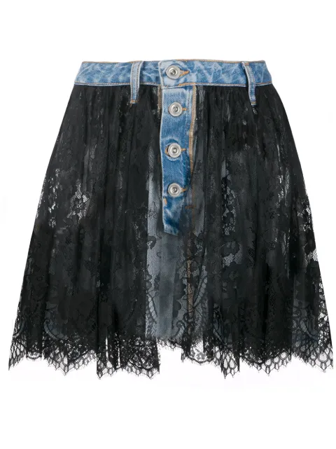 UNRAVEL PROJECT lace overlay denim skirt Blue UWYF024S20DEN0014510