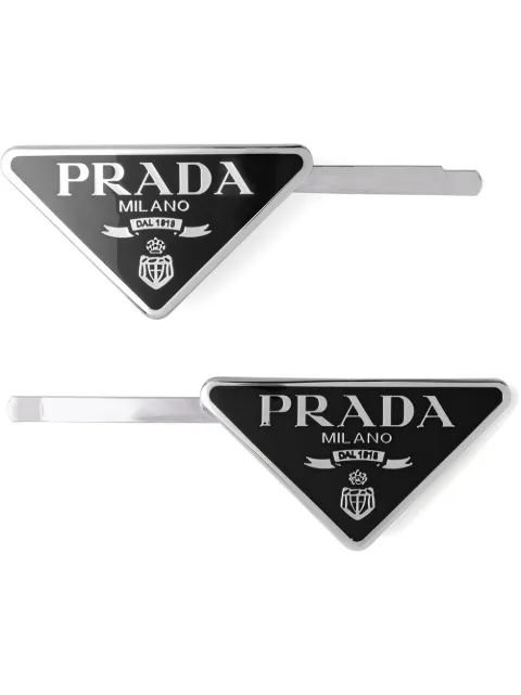 Prada triangle-logo hair clips (set of two) Black 1IF0512BA6