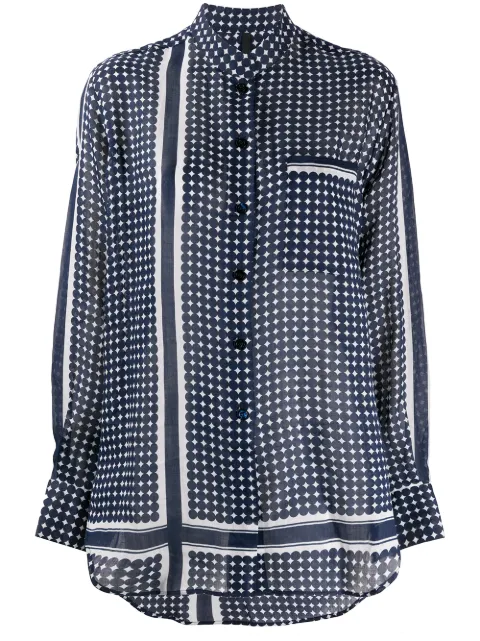 Sara Lanzi geometric-print long-sleeved shirt Blue 05ERA1