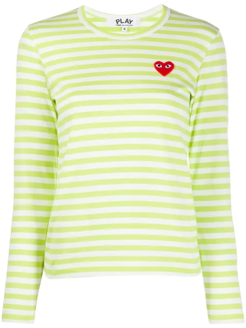 Comme Des Garçons Play heart print striped T-shirt Green P1T277
