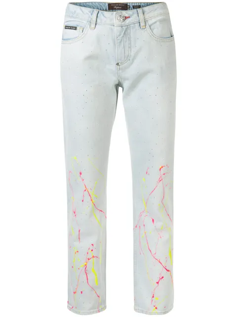 Philipp Plein paint-splatter straight-leg jeans Blue S20CWDT1320PDE004N
